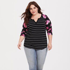 Torrid Black Floral Stripe Raglan Tee 4X